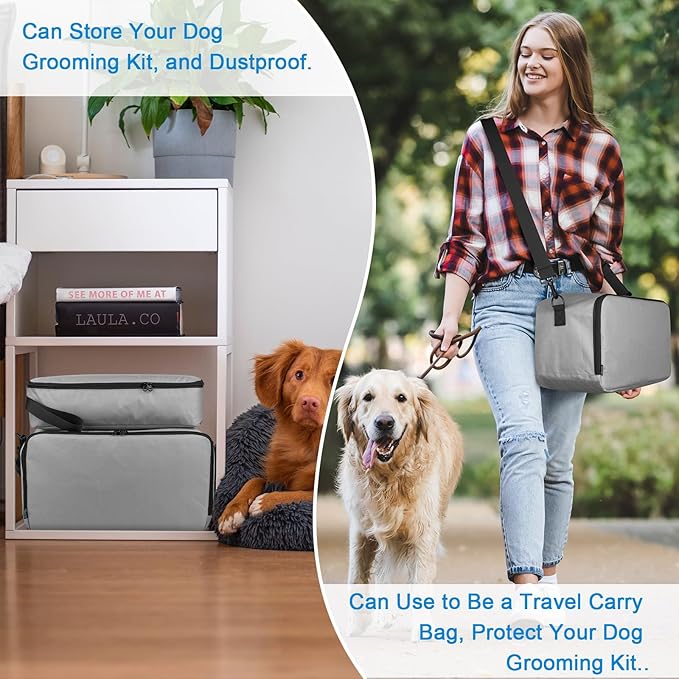 Beautyflier Pet Grooming Supplies Organizer, Protective Tote Bag Case for Pet Grooming Kit &amp; Vacuum Suction Dogs Cats Hair, Travel Pouch Bag for Pet Dog Grooming Vacuum Kit, Bag Only (Gray)