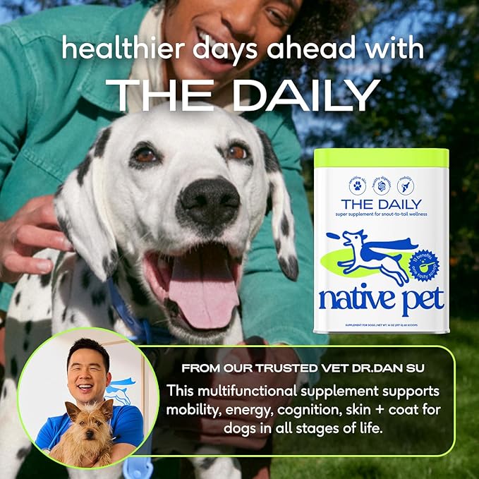 Native Pet Dog Vitamins &amp; Supplements - 11-in-1 Multivitamin Powder for Dogs Food Topper - Collagen, Glucosamine, Probiotics, Omega &amp; More- Supports Healthy Gut, Mobility &amp; Overall Health -30 Scoops