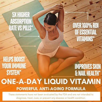 Mega Premium Liquid Multivitamin | Natural Immune Support Vitamin w/ 1333% Vitamin C, 200% D3, Zinc + 20 Vitamins, 70 Minerals, &amp; 21 Amino Acids | Sugar Free | Orange Flavor | 98% Absorption | 32 Serv