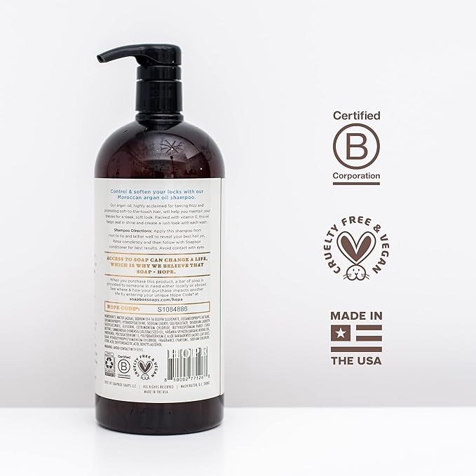 Soapbox Argan Oil Shampoo, Harsh Sulfate Free, Paraben &amp; Silicone Free, Color Safe, and Vegan Hair Shampoo | Control &amp; Soften Shampoo (33.8 Ounces)