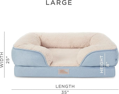 TOWN &amp; COUNTRY EVERYDAY CuddleTown Comfy Solid Bolster Sofa Pet Bed, Supportive &amp; Calming Egg Crate Foam, Non-Slip Bottom, Machine Washable Cover, Blue, Large 35"x25"x8"