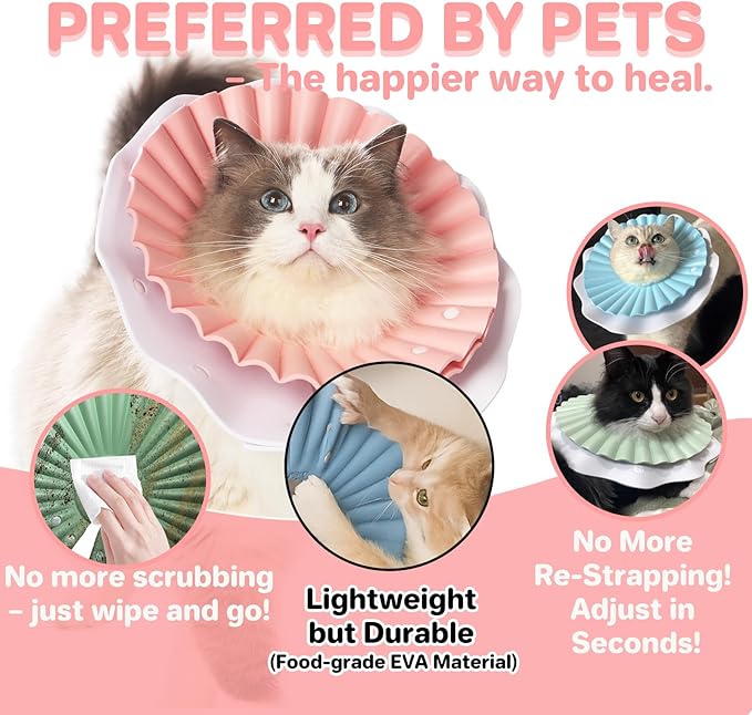 Soft Cat Cone Collar for Cats– Adjustable Lightweight Recovery E-Collar to Stop Licking, Scratching &amp; Biting After Surgery, Comfortable Wound Healing Cone Alternative (Pink, L)