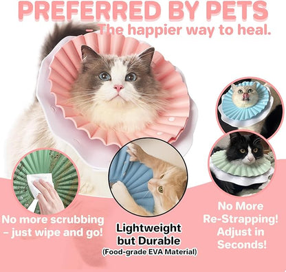 Soft Cat Cone Collar for Cats– Adjustable Lightweight Recovery E-Collar to Stop Licking, Scratching &amp; Biting After Surgery, Comfortable Wound Healing Cone Alternative (Pink, L)