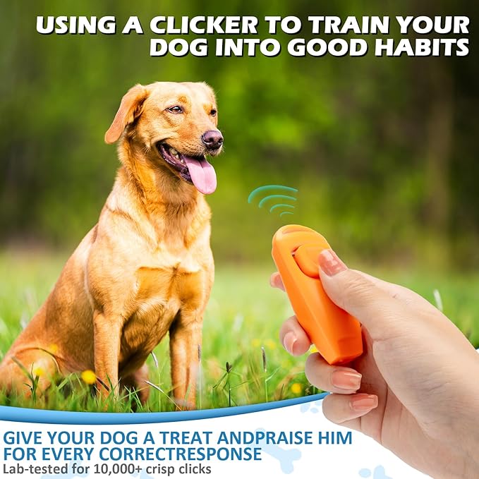 2-in-1 Dog Training Clicker Whistle for Training and Recall, Training Accessories for Puppy, Cats, Horses &amp; Small Animals - 2 Pack with Lanyard, Reward Your Pets Efficiently(Pink + Orange)