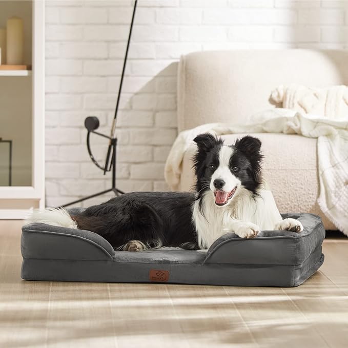 Bedsure Orthopedic Dog Beds Large Sized Dog - Washable Large Dog Cat Bed Waterproof, Comfort Dogs Couch Sofa with Washable Removable Cover, Pet Bed with Nonskid Bottom, Dark Grey, 35"