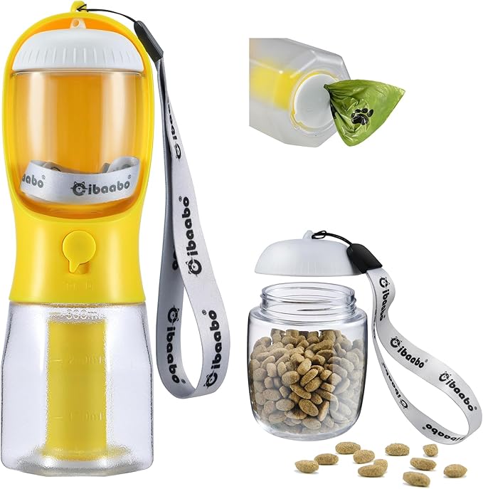 Dog Water Bottle with Food Container &amp; Poop Bag Holder, Travel Water Bowl, Portable Pet Dispenser, Dog Stuff Accessories Items, Puppy Essentials Necessities for Yorkie Chihuahua Walking Hiking