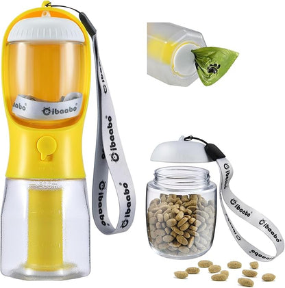 Dog Water Bottle with Food Container &amp; Poop Bag Holder, Travel Water Bowl, Portable Pet Dispenser, Dog Stuff Accessories Items, Puppy Essentials Necessities for Yorkie Chihuahua Walking Hiking