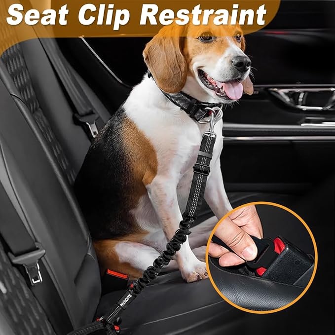 3 Piece Dog Car Seat Belt Set - Retractable Adjustable Pet Seatbelts for Vehicle Headrests - Heavy Duty, Elastic &amp; Durable Car Harness for Dogs