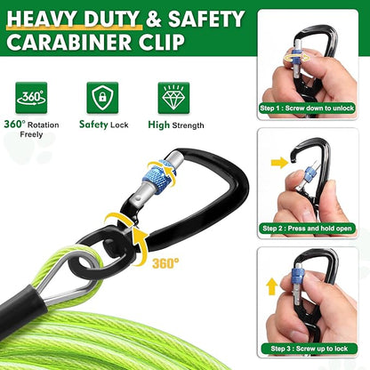 Snagle Paw Dog Tie Out Cable 30FT-1000LBS Break Strength,Heavy Duty Dog Leads for Yard with Shock Absorbing Spring &amp; Swivel Hook,Long Leash Cable for Outdoor Tethering,Dog Line for Small Large Dogs