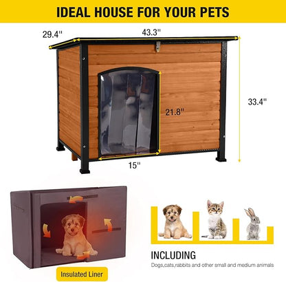 Aivituvin Dog House Outdoor &amp; Indoor Dog Kennel with Insulated Liner for Winter Waterproof Large Dog Cage for Small &amp; Medium &amp; Large Dogs,Unique All-Around Iron Frame