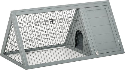 PawHut 46" x 24" Wooden A-Frame Outdoor Rabbit Hutch, Small Animal Cage, Bunny Hutch with Outside Run &amp; Ventilating Wire, Gray