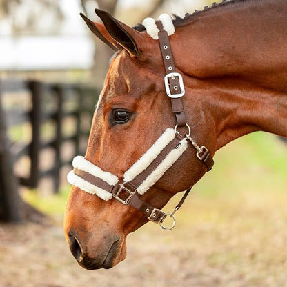 Equinavia Valkyrie Soft Ultra Fleece Padded Adjustable Breakaway Horse Halter - Brown/Ivory White - Cob