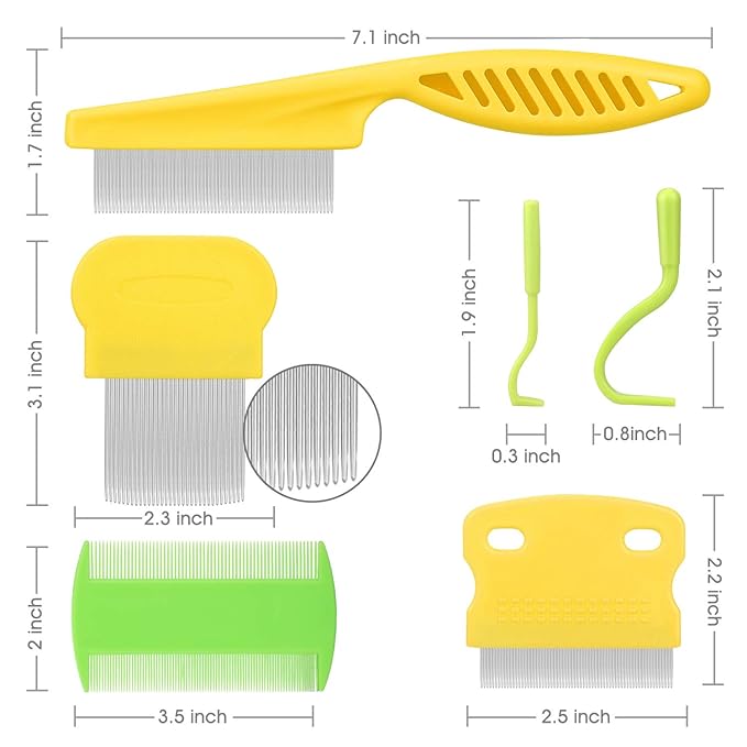 Cat &amp; Dog Comb Set - Fine Tooth Grooming Comb for Dandruff &amp; Hair Removal (Yellow)