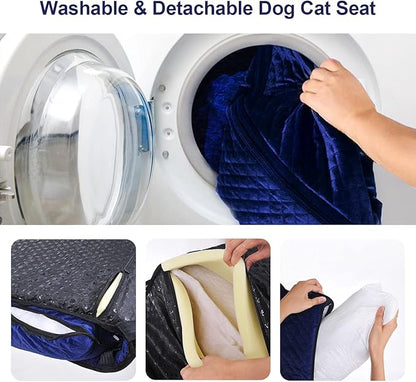 Dog Car Seat for Small Medium Dogs Up to 40lbs, Detachable Washable Soft Pet Booster Travel Bed for Front &amp; Blue Seat with Safety Leash Belt
