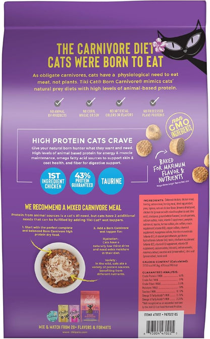 Tiki Cat Born Carnivore High Protein, Chicken, Herring &amp; Salmon Meal, Grain-Free Baked Kibble to Maximize Nutrients, Dry Cat Food, 5.6 lbs. Bag