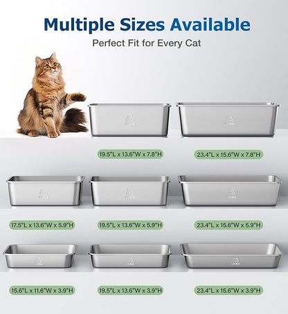 Stainless Steel Litter Box with Handle, Large Metal Cat Litter Box with High Sided for Big and Small Cats, Kitty Litter Boxes, Non-Stick, Easy to Clean, Odor-Free, Small Cat Toilet