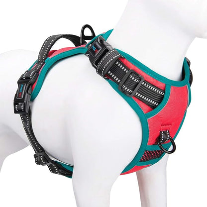 PHOEPET 2019 Reflective Dog Harness Large Breed Adjustable No Pull Vest with with Handle 2 Metal Rings 3 Buckles [Easy to Put on &amp; Take Off](L, Red)