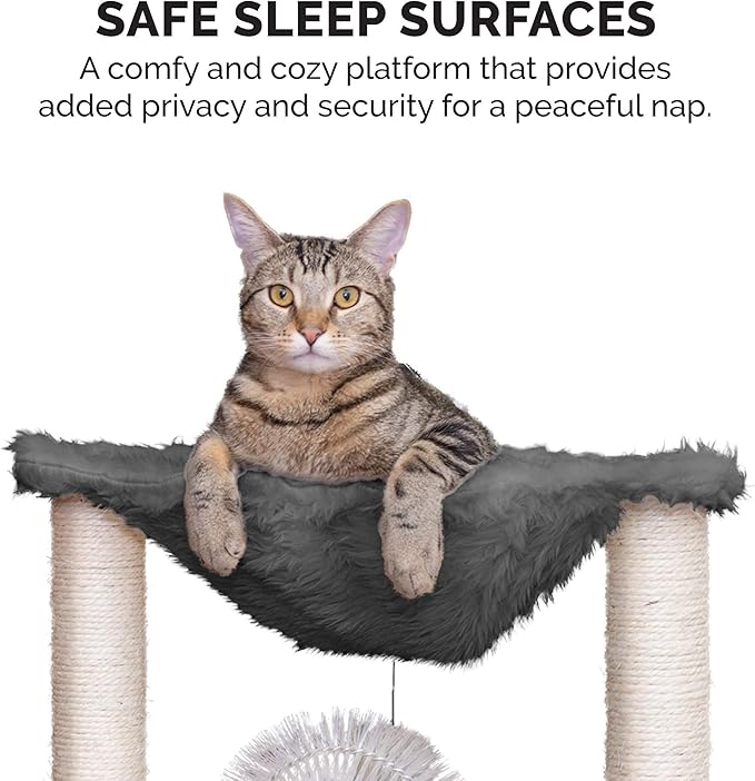 Furhaven 15.75" Tall Playground for Indoor Cats, Ft. Sisal Scratching Posts, Self-Grooming Brush, &amp; Toy - Tiger Tough Hammock Interactive Playground - Silver, One Size