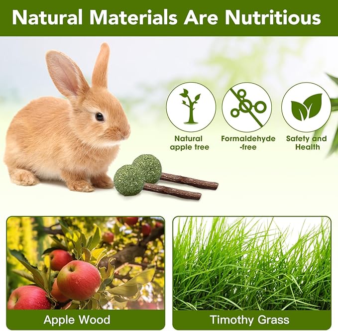 18-Pack Natural Alfalfa &amp; Apple Wood Chew Lollipops for Small Pets - Healthy Dental Toys for Hamsters, Rabbits, Guinea Pigs, Chinchillas