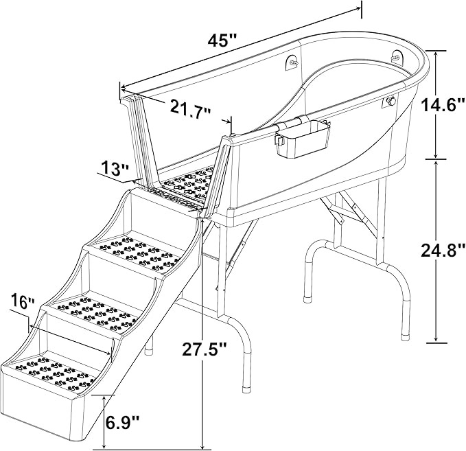 SHELANDY 45" Pet Grooming Bathtub Dog Wash Station | Heavy Duty Bathing Tub (Bathtub &amp; Stairs Combo)