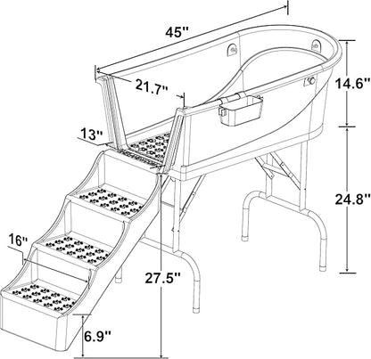 SHELANDY 45" Pet Grooming Bathtub Dog Wash Station | Heavy Duty Bathing Tub (Bathtub &amp; Stairs Combo)