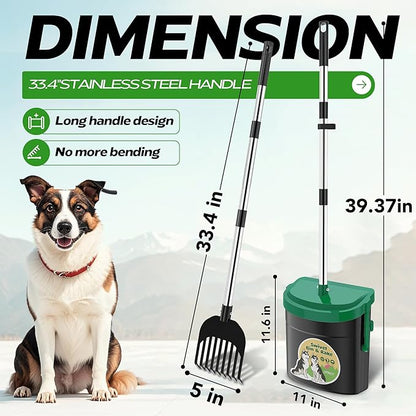 UPSKY Dog Pooper Scooper Swivel Bin &amp; Rake Kit with 100 Waste Bags,33.4" Stainless Steel Long Handle Heavy Duty Pet Poop Shovel for Large Medium Small Dogs, Odor-Proof Lid for Yard/Lawn/Outdoor Use