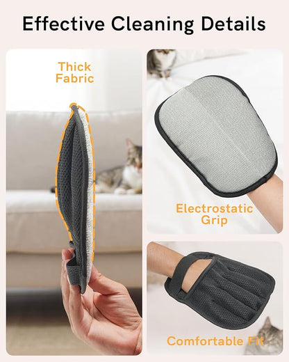 2025 Newly Upgraded Pet Hair Removal Gloves for Cats &amp; Dogs, Electrostatic Grooming Gloves for Pet Hair, Five-Finger Reusable Pet Hair Remover Tool for Clothes, Bed, Couch, Carpet, 3 Pcs
