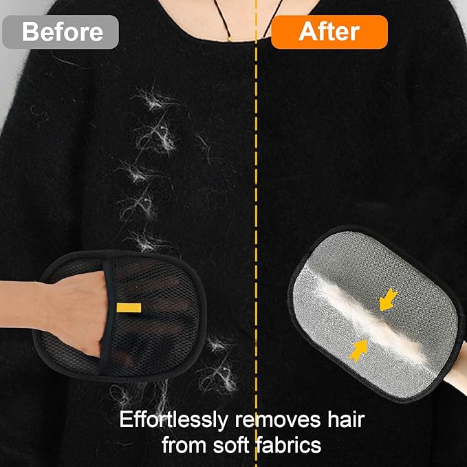 2 Pcs Pet Hair Removal Gloves，Electrostatic Pet Hair Remover,Reusable Cat &amp; Dog Hair Remover for Couch, Furniture, Bed (Black)