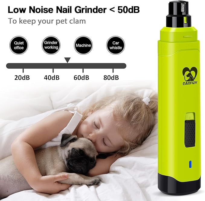 Casfuy Dog Nail Grinder Upgraded - Professional 2-Speed Electric Rechargeable Pet Nail Trimmer Painless Paws Grooming &amp; Smoothing for Small Medium Large Dogs &amp; Cats (Green)
