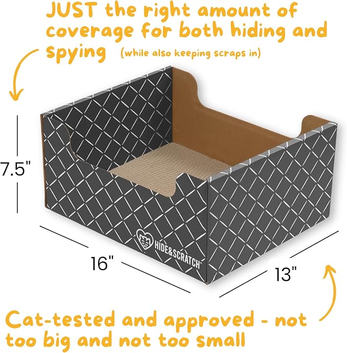 HIDE &amp; SCRATCH Cat Scratcher Box and Cat Bed with Refillable Double-Sided Cardboard Scratch Pad for Indoor Cats