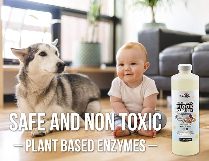 DU-MOST Enzymatic Floor Cleaner Concentrate (1 Oz Makes 1 Gal), No, Streak, No Rinsing, Kids &amp; Pets Safe, Hard Surface Floors, Citrus Scent, 16 Fl Oz