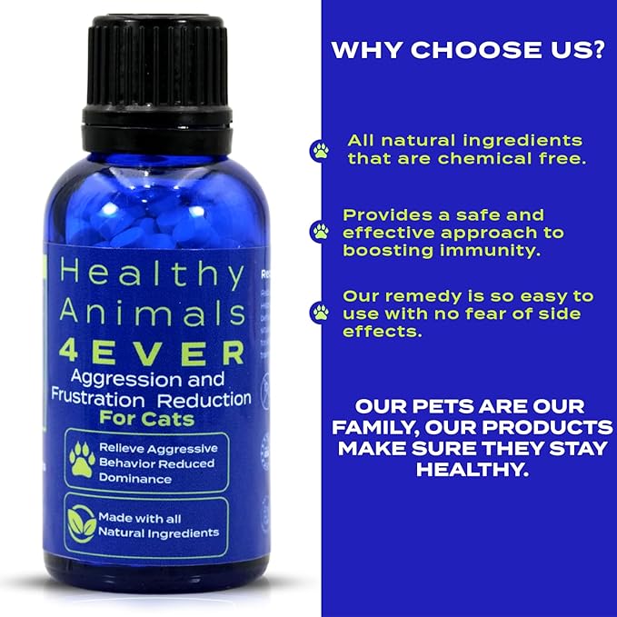 HealthyAnimals4Ever HA4E - Calming Tablets for Stressed and Aggressive Cats - Reduce Cat Aggression &amp; Promote Relaxation - All-Natural, Homeopathic Remedy - 300 Tablets