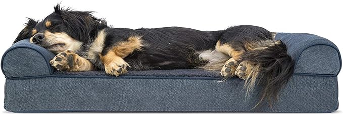 Furhaven Orthopedic Dog Bed for Medium/Small Dogs w/ Removable Bolsters &amp; Washable Cover, For Dogs Up to 35 lbs - Sherpa &amp; Chenille Sofa - Orion Blue, Medium