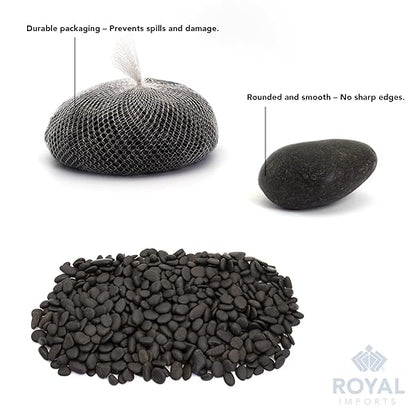 Royal Imports 5LBS River Rocks Decorative Ornamental Pebbles, Garden Landscaping Stones, Natural Gravel Filler for Plants, Vases, Succulents, Home Decor, Arts, Crafting, Animal Habitat - Medium Black