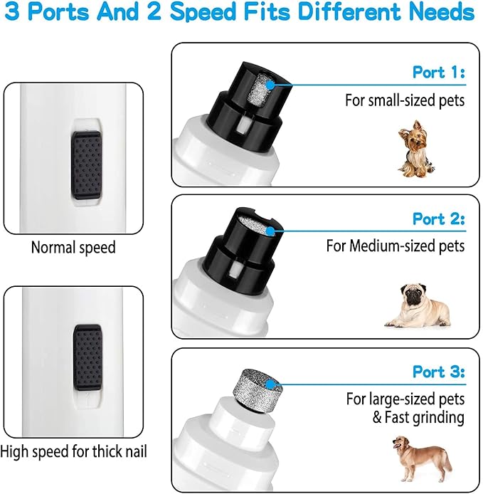 Casfuy Dog Nail Grinder Upgraded - Professional 2-Speed Electric Rechargeable Pet Nail Trimmer Painless Paws Grooming &amp; Smoothing for Small Medium Large Dogs &amp; Cats (White)