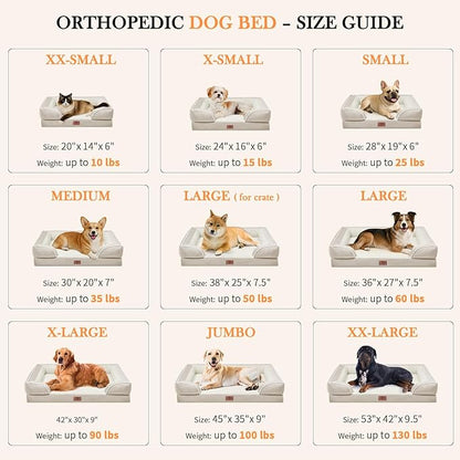 Comfort Expression XXL Dog Bed Waterproof, Extra Large Dog Beds Orthopedic Foam, Washable Dogs Sofa Bed Pet Beds with Removable Cover &amp; Non-Slip Bottom(XX-Large,Beige)