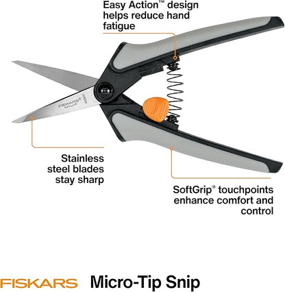 Fiskars 15pc Micro-Tip Pruning Snip Set, Precision Stainless Steel Blades, Softgrip Handles for Deadheading, Trimming &amp; Shaping Small Plants