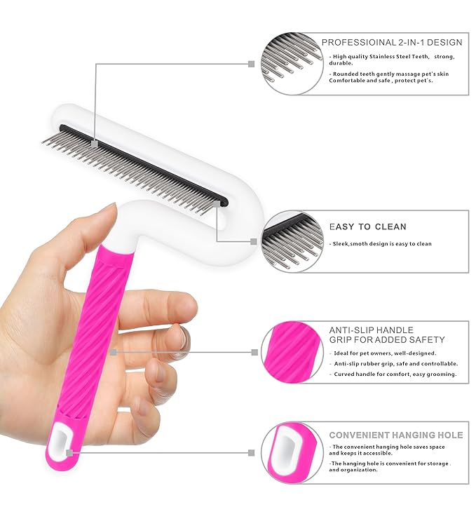 Pet Flea Comb for Dogs &amp; Cats - Grooming Tool with Long &amp; Short Steel Teeth, Safely Removes Tangles and Knots, Gentle Detangling Brush for Pet Hair (TG2044)