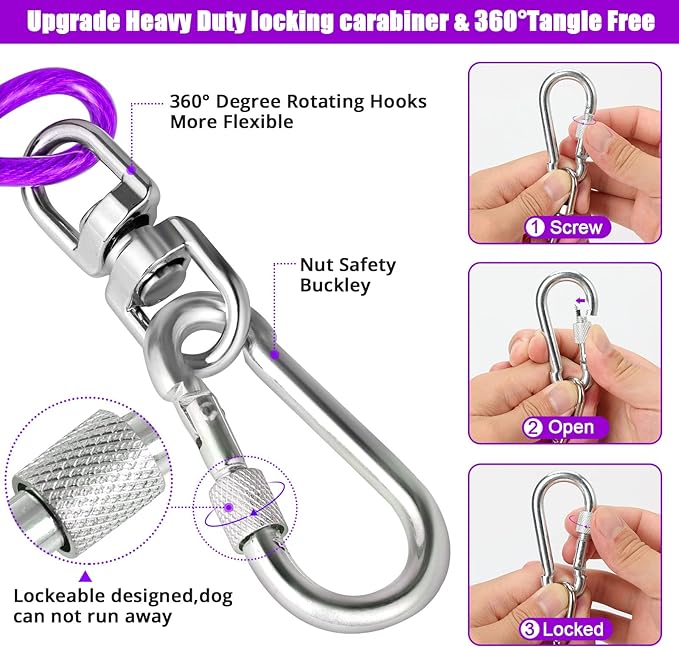 Jenico Dog Tie Out Cable, 10-150FT Runner Cable with Swivel Hook and Shock Spring, Yard &amp; Camping Dog Leash Tether for Small to Medium Pets Up to 500 LBS