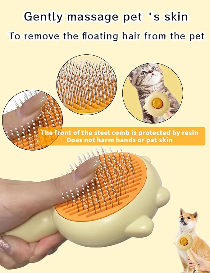 Pet Grooming Brush - Cat &amp; Dog Fur Remover, Massage Brush for Long &amp; Short Hair Pets, Removes Loose Fur &amp; Hair (Green)