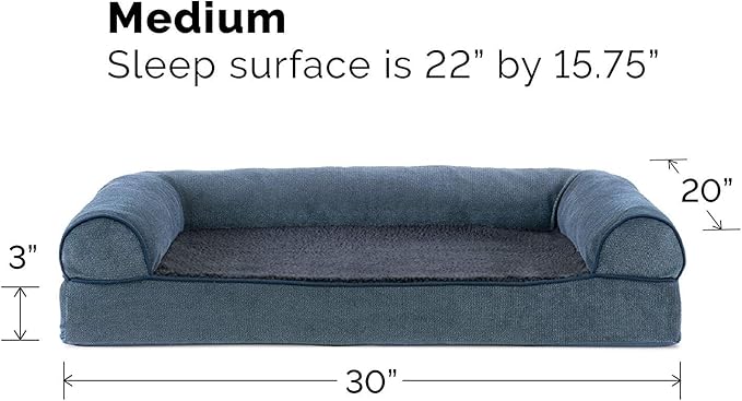 Furhaven Cooling Gel Dog Bed for Medium/Small Dogs w/ Removable Bolsters &amp; Washable Cover, For Dogs Up to 35 lbs - Sherpa &amp; Chenille Sofa - Orion Blue, Medium