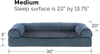 Furhaven Cooling Gel Dog Bed for Medium/Small Dogs w/ Removable Bolsters &amp; Washable Cover, For Dogs Up to 35 lbs - Sherpa &amp; Chenille Sofa - Orion Blue, Medium
