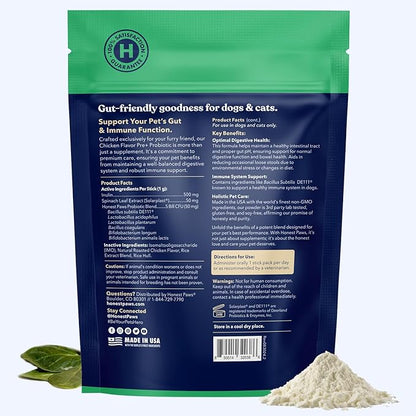 Honest Paws Probiotics for Dogs - Digestive &amp; Immune Support Powder with Prebiotic Made in The USA, Chicken Flavor (30 Sticks)