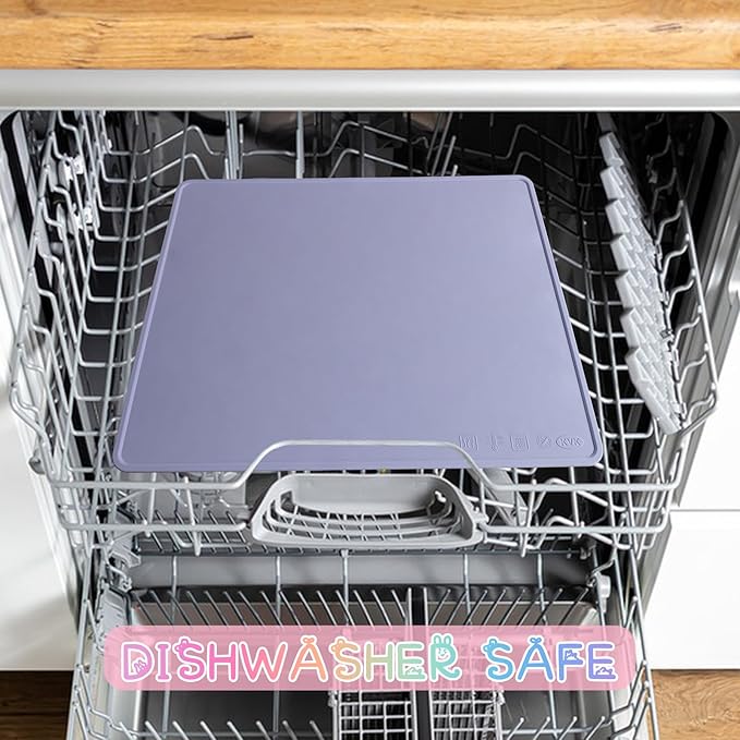 KVK Dog Water Mat 2-Pack 20×16in - Silicone Dog Mats for Food and Water, Non-Slip Pet Feeding Mat for Floors, Waterproof Cat Bowl Mats to Prevent Spills - Silver Gray &amp; Cream