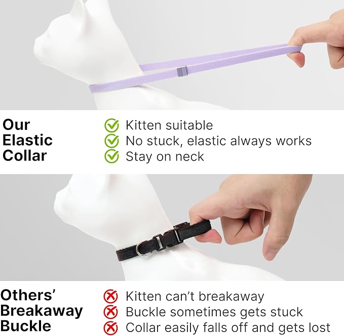 Safety Cat Collar - U.S. IDA Gold Awarding Design, Elastic Quick Release, Non Breakaway - Lightweight for Kitten, Neck Fit 7.8&