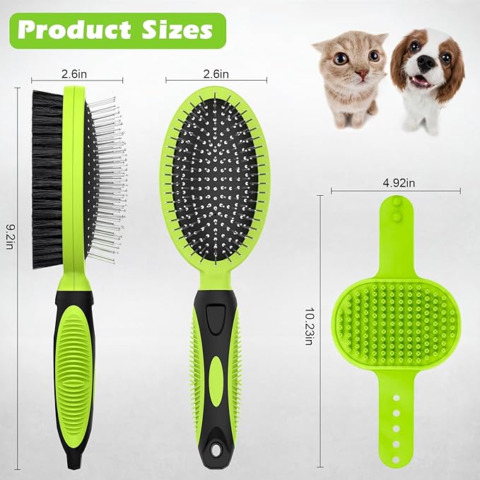 2PCS Pet Grooming Tools - Double-Sided Brush for Shedding and Bathing, Suitable for Short/Long Haired Dogs Cats and Horses, Deshedding Dog Brush, Mane &amp; Tail Combs for Horses - Pet Supplies (Green)