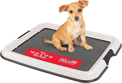 IRIS USA Pee Pad Holder - Extra-Small Sized Dog &amp; Puppy Pee Pads, Secured Latches, Non-Skid Feet, High Polish Finish for Easy Cleaning, Leak Protection, Fits 14"x17" Pad Puppy &amp; Toy Breeds, Dark Grey