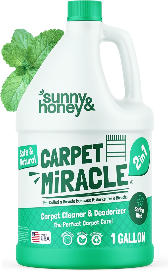 Sunny &amp; Honey Carpet Cleaner Solution - 128 Fl Oz, Spring Mint Scent - Carpet Shampoo &amp; Pet Stain Remover for Upholstery &amp; Rugs, Works With Steam Cleaners