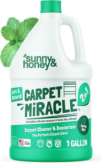 Sunny &amp; Honey Carpet Cleaner Solution - 128 Fl Oz, Spring Mint Scent - Carpet Shampoo &amp; Pet Stain Remover for Upholstery &amp; Rugs, Works With Steam Cleaners