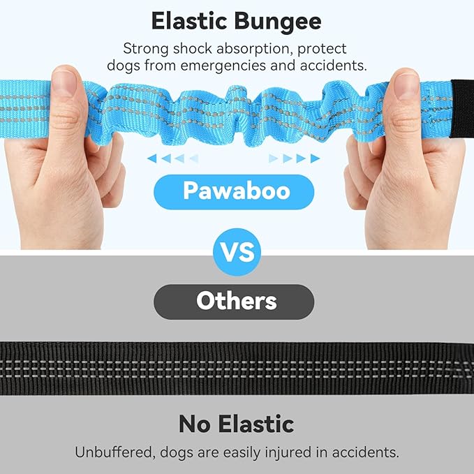 Pawaboo Dog Seatbelt for Car, 3-in-1 Dog Seat Belt Bungee, Shockproof Dogs Tether for Car with Buckle &amp; Hook Latch, Adjustable Reflective Dogs Cars Harness Leash with 360° Lockable Buckle, Blue